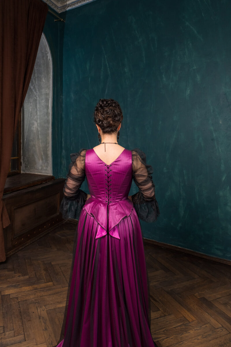 Belle Epoque Beaded Gown, 1890s Couture Victorian Dress, Gilded Age Pink and Black Ballgown