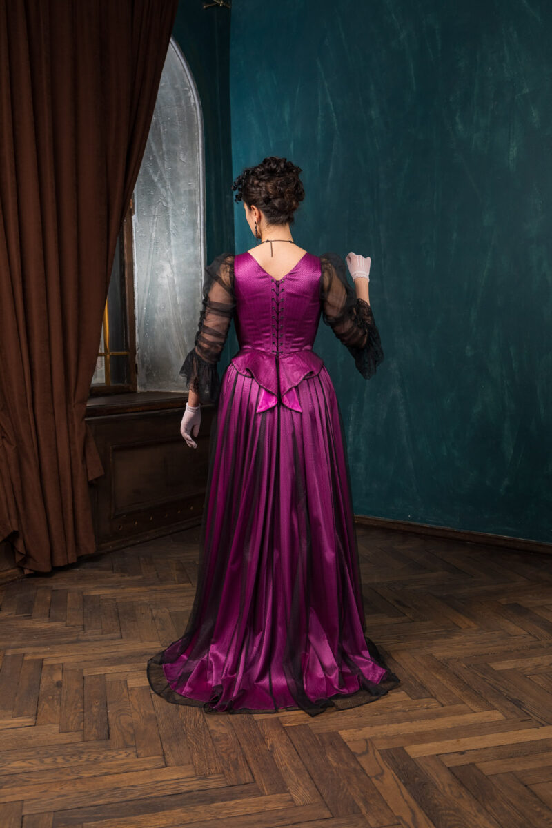 Belle Epoque Beaded Gown, 1890s Couture Victorian Dress, Gilded Age Pink and Black Ballgown