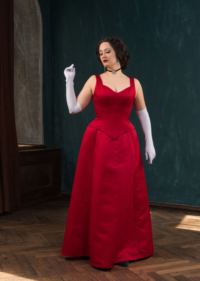 Crimson Red Victorian 1890s Dress, Gothic Edwardian Gown, Dramatic Belle Epoque Ballgown