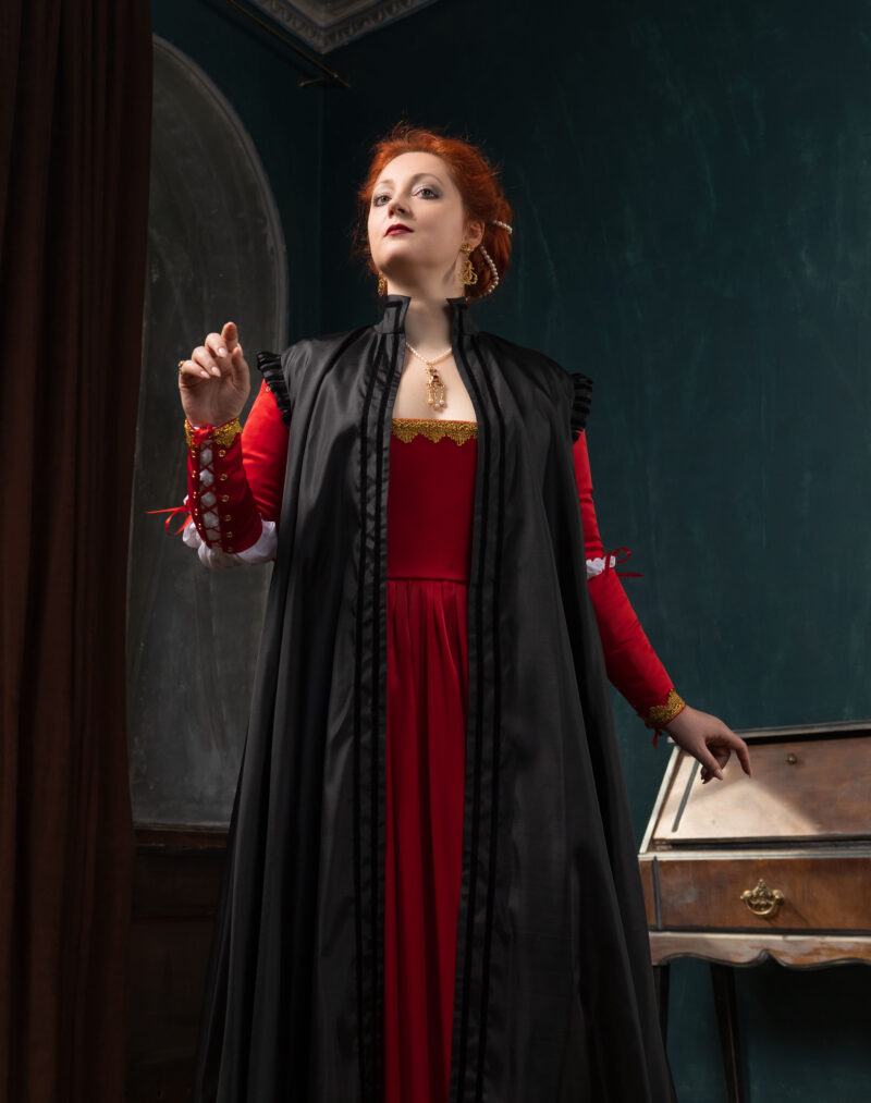 Black Renaissance Cloak, Lucretia Borgia Gown, 1500s Taffeta Coat, Renaissance Tudor Cape