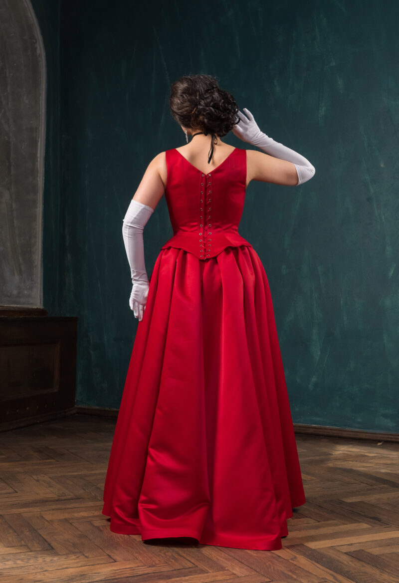Crimson Red Victorian 1890s Dress, Gothic Edwardian Gown, Dramatic Belle Epoque Ballgown