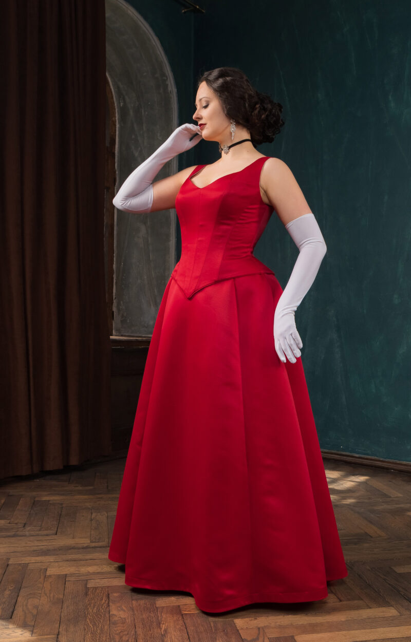 Crimson Red Victorian 1890s Dress, Gothic Edwardian Gown, Dramatic Belle Epoque Ballgown
