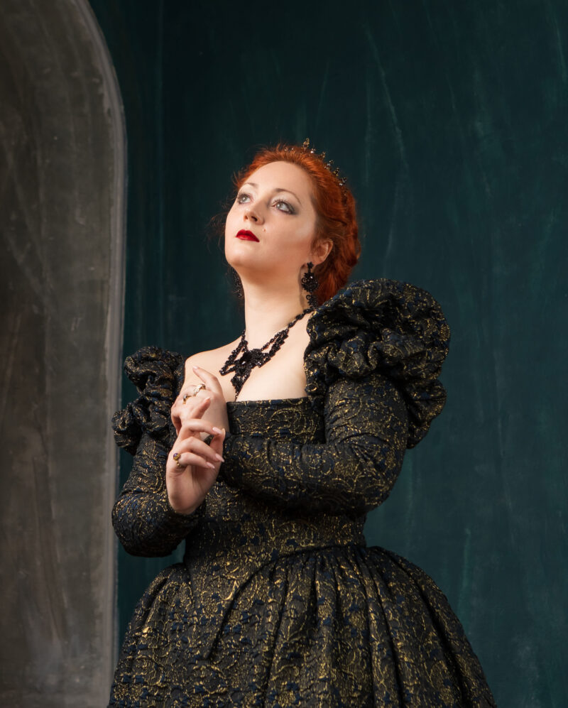 Dark Queen Black and Gold Gown, Halloween Renaissance Dress, Elizabethan Dark Fantasy Gown - Image 5