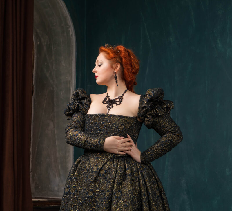 Dark Queen Black and Gold Gown, Halloween Renaissance Dress, Elizabethan Dark Fantasy Gown - Image 4