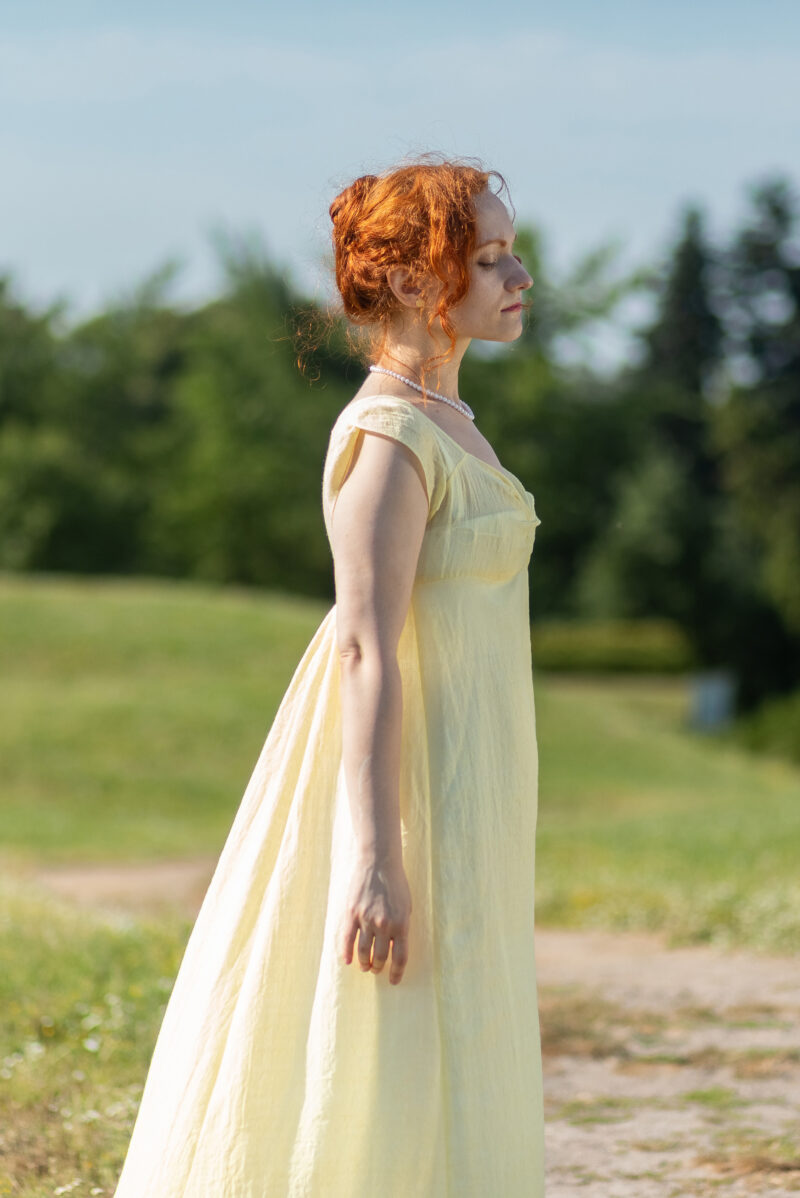 Cotton Muslin Regency Dress, Pale Yellow 1800s Gown, Jane Austen Pale Lemon Outfit - Image 7