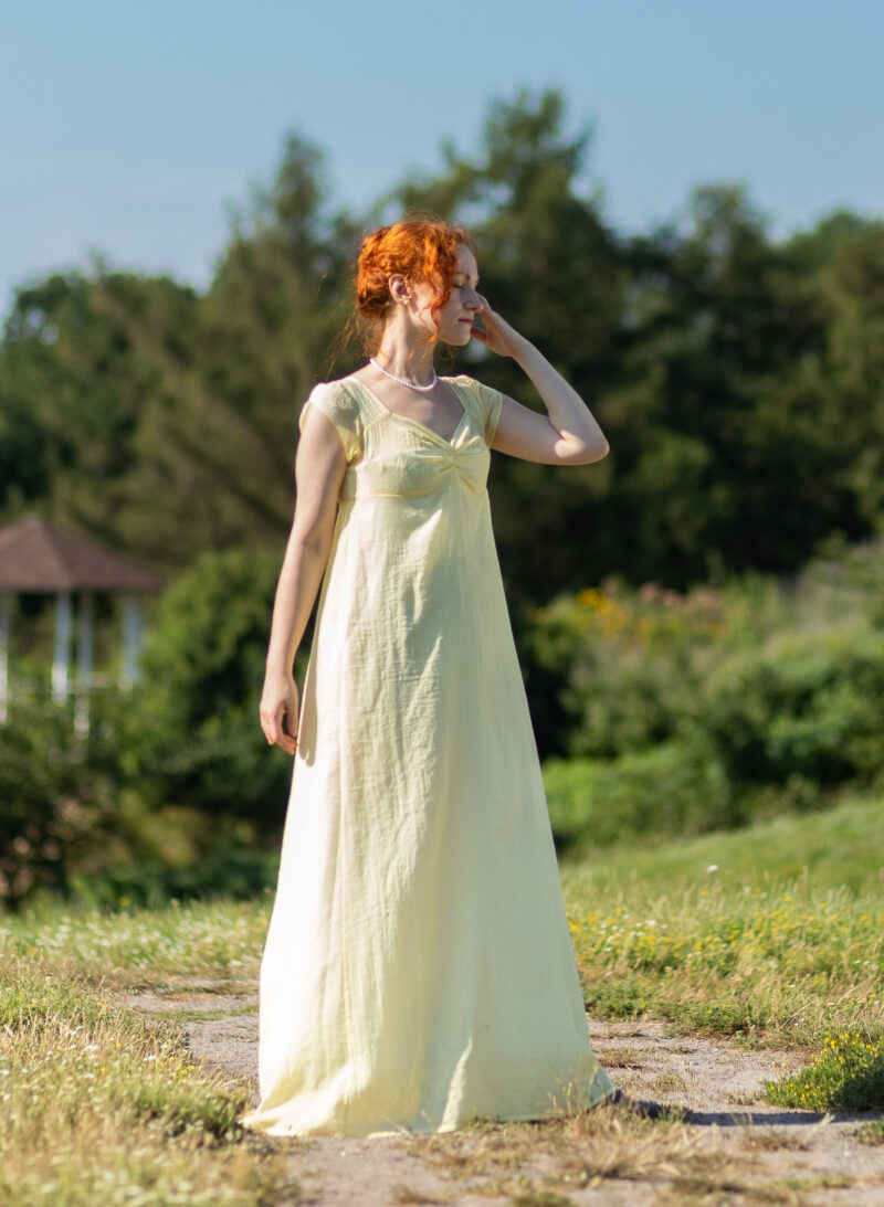 Cotton Muslin Regency Dress, Pale Yellow 1800s Gown, Jane Austen Pale Lemon Outfit - Image 2