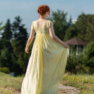 Cotton Muslin Regency Dress, Pale Yellow 1800s Gown, Jane Austen Pale Lemon Outfit