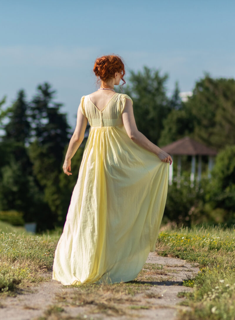 Cotton Muslin Regency Dress, Pale Yellow 1800s Gown, Jane Austen Pale Lemon Outfit