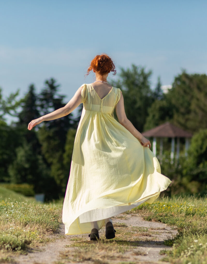 Cotton Muslin Regency Dress, Pale Yellow 1800s Gown, Jane Austen Pale Lemon Outfit - Image 3