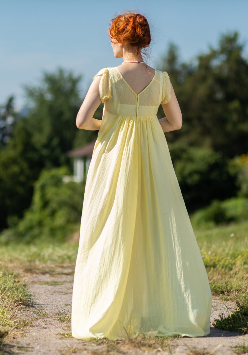 Cotton Muslin Regency Dress, Pale Yellow 1800s Gown, Jane Austen Pale Lemon Outfit - Image 8