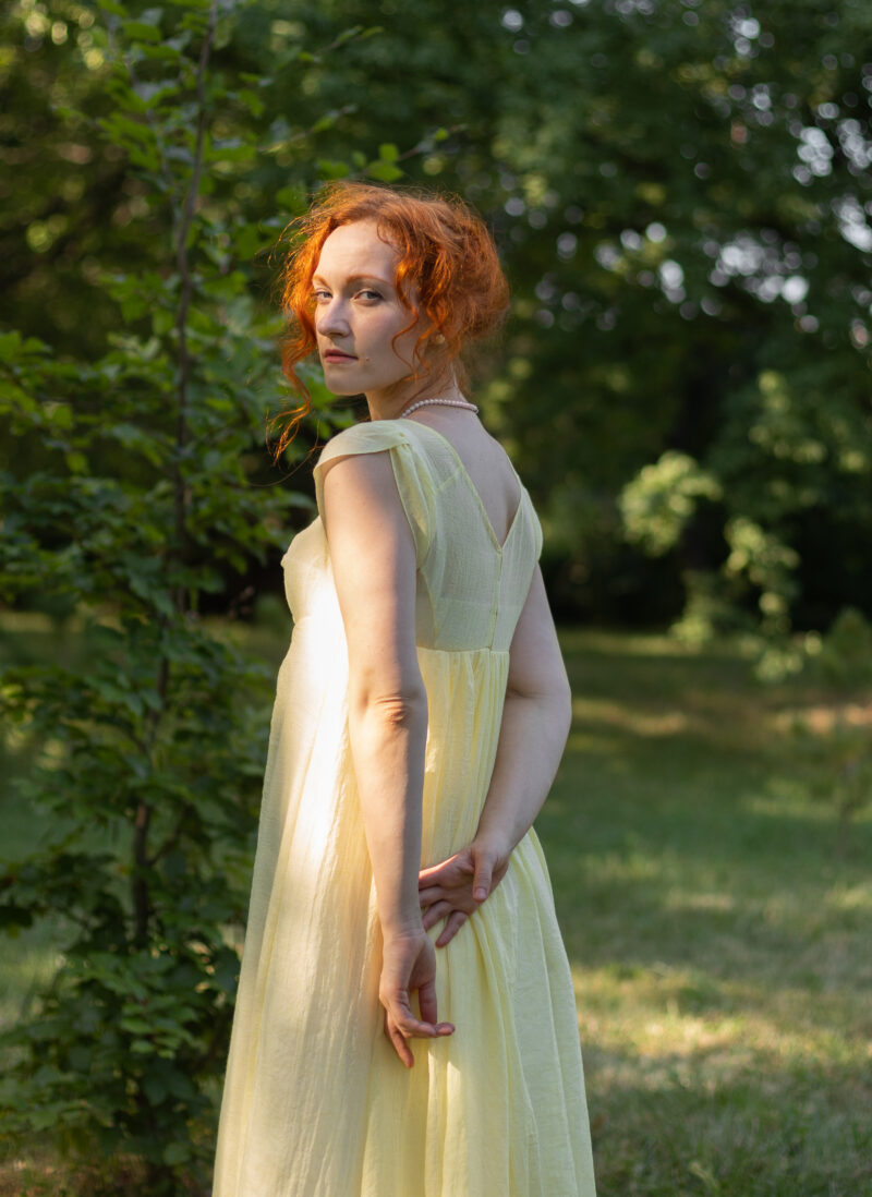 Cotton Muslin Regency Dress, Pale Yellow 1800s Gown, Jane Austen Pale Lemon Outfit - Image 9