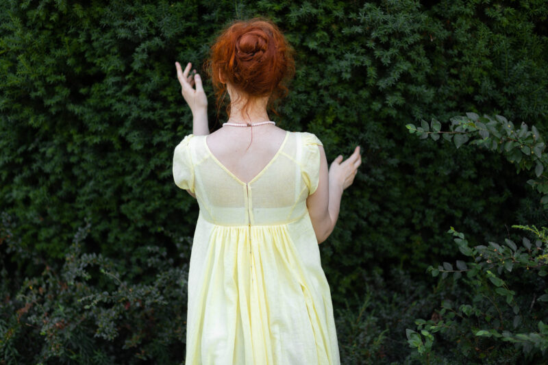 Cotton Muslin Regency Dress, Pale Yellow 1800s Gown, Jane Austen Pale Lemon Outfit - Image 5