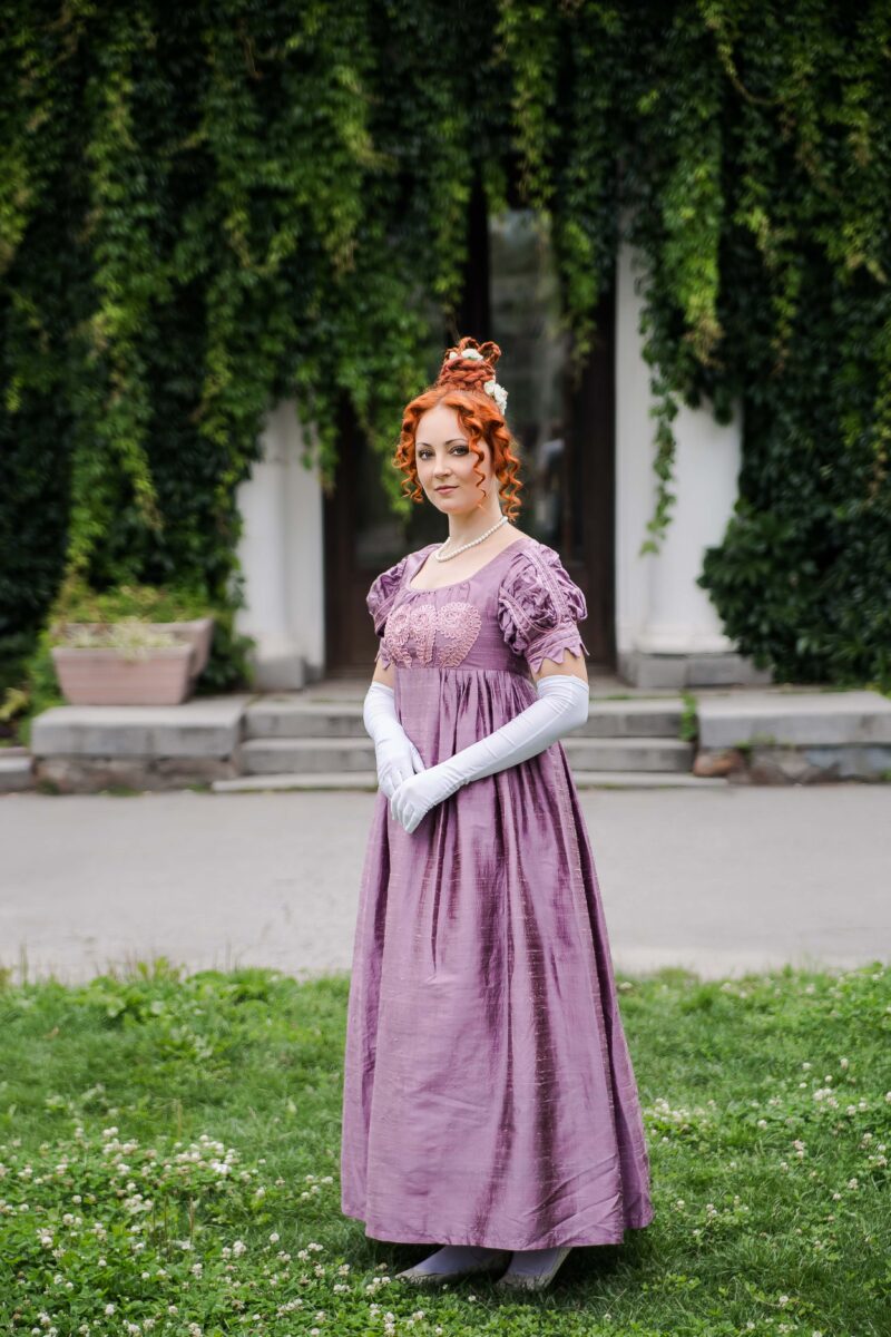 Dark Rose Silk Regency Dress, 1820s Silk Gown - Image 3