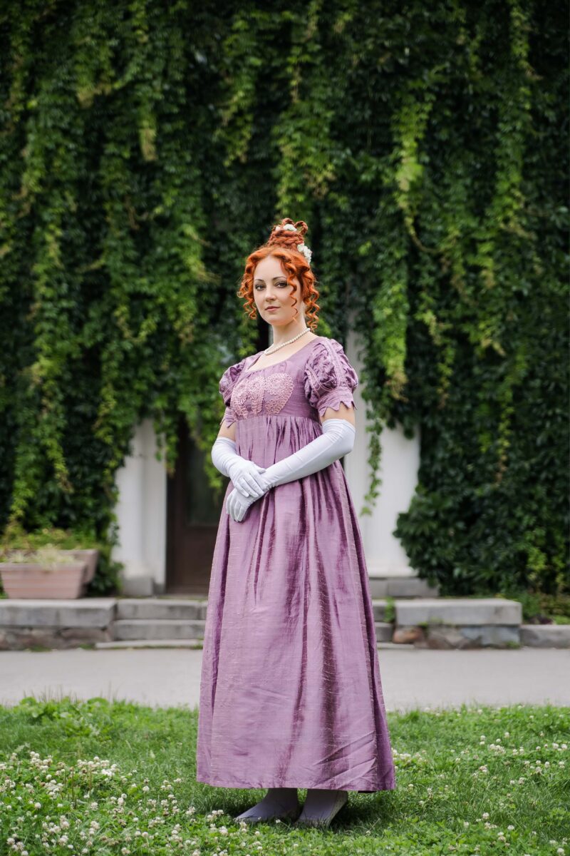Dark Rose Silk Regency Dress, 1820s Silk Gown - Image 4