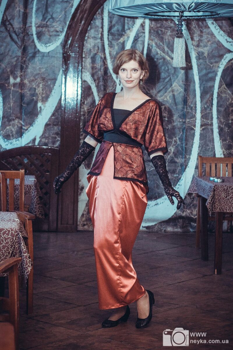 Edwardian Orange and Black Dress, Titanic Era Gown, 1910s Costume
