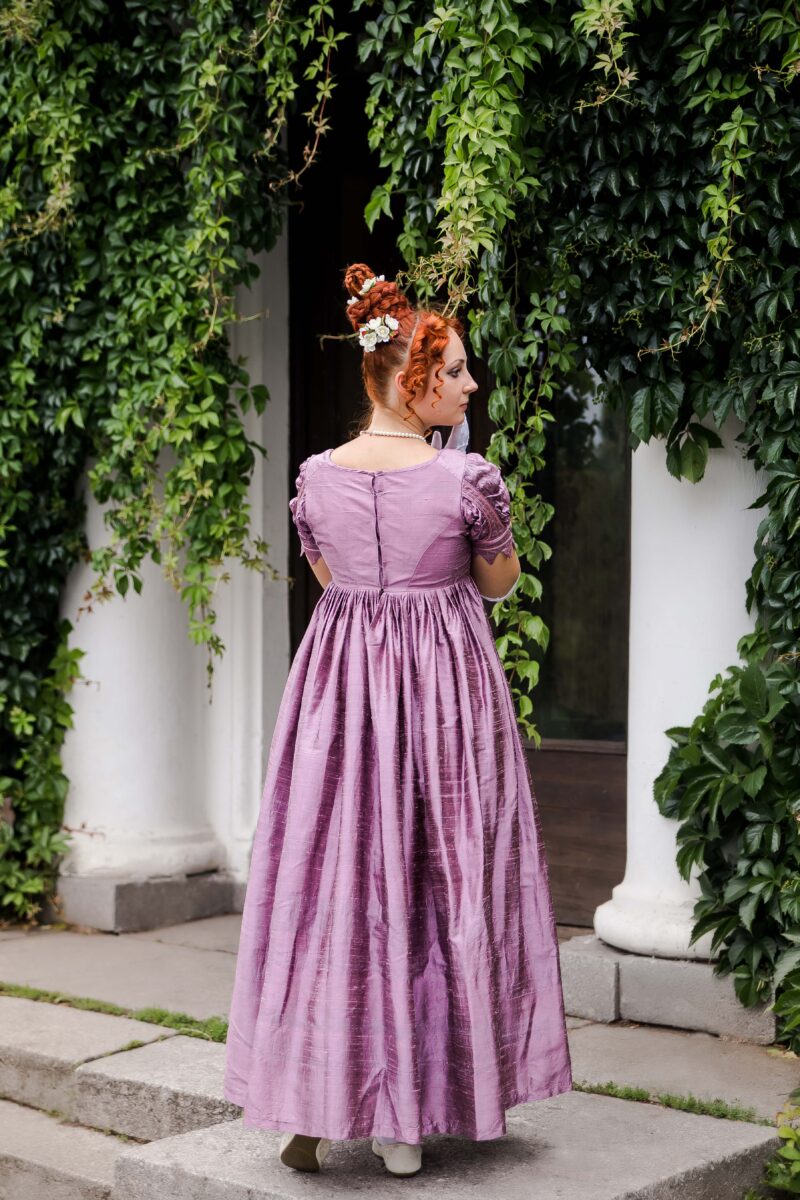 Dark Rose Silk Regency Dress, 1820s Silk Gown - Image 6