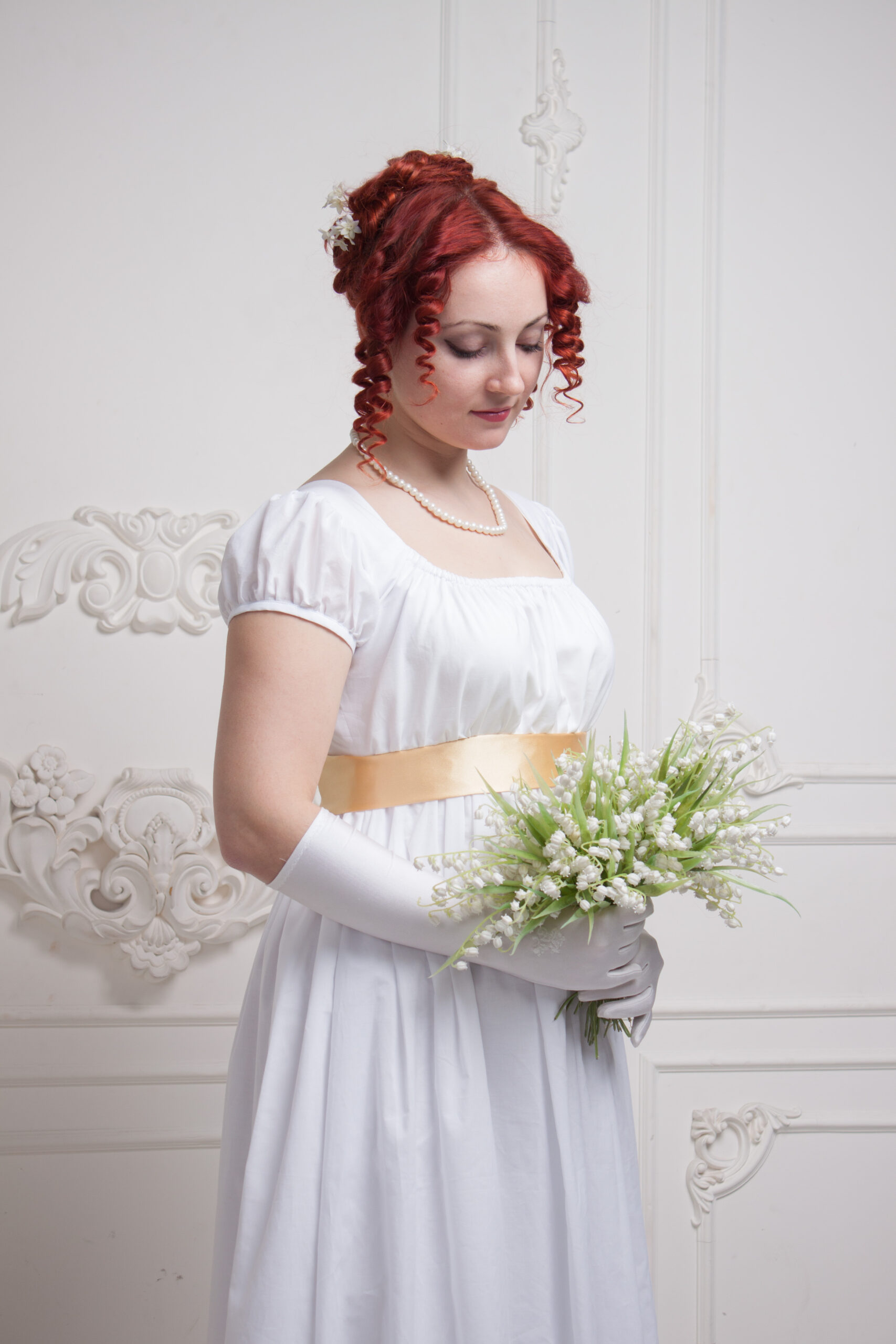 Regency Wedding Dress, Napoleonic Wedding Gown, 1800s White Cotton Dress