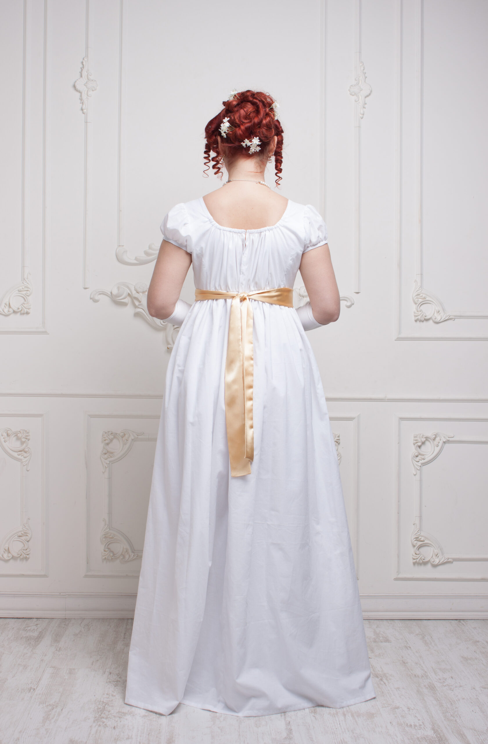 Regency Wedding Dress, Napoleonic Wedding Gown, 1800s White Cotton Dress - Image 4