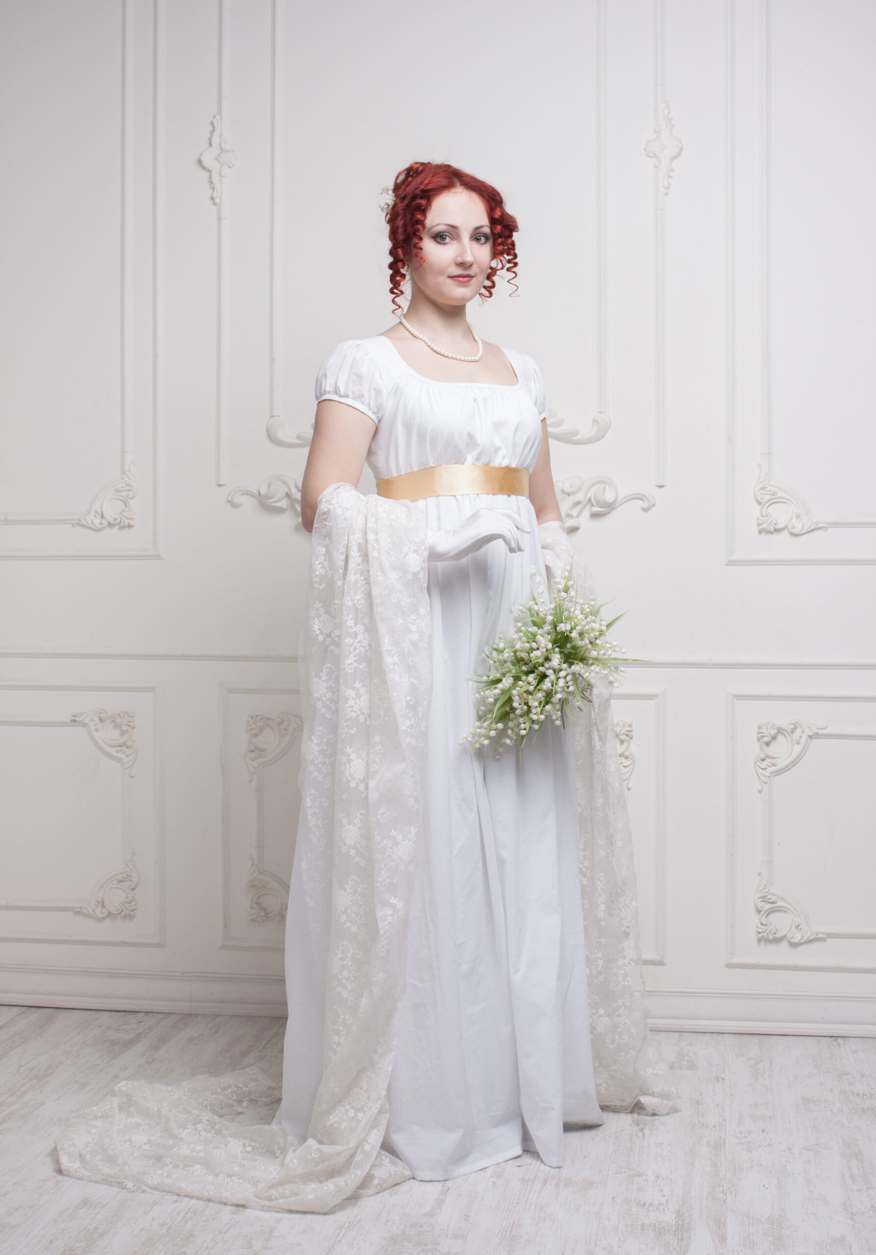 Regency Wedding Dress, Napoleonic Wedding Gown, 1800s White Cotton Dress - Image 5