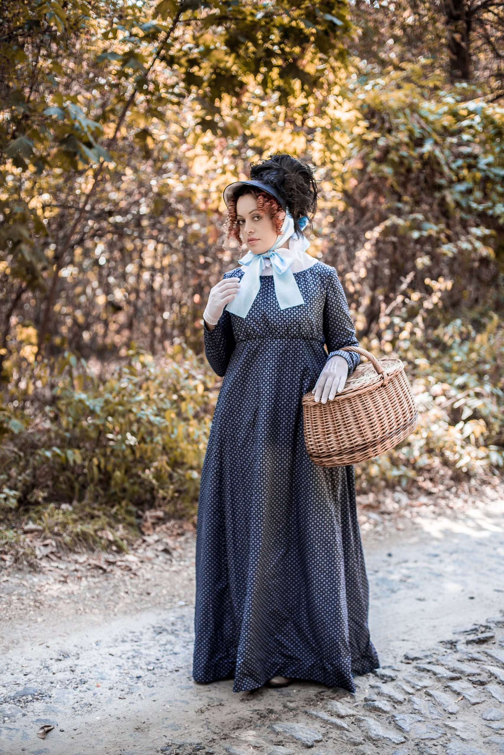 Dark Blue Regency Dress, 1800s Mourning Gown, Jane Austin Walking Costume - Image 5