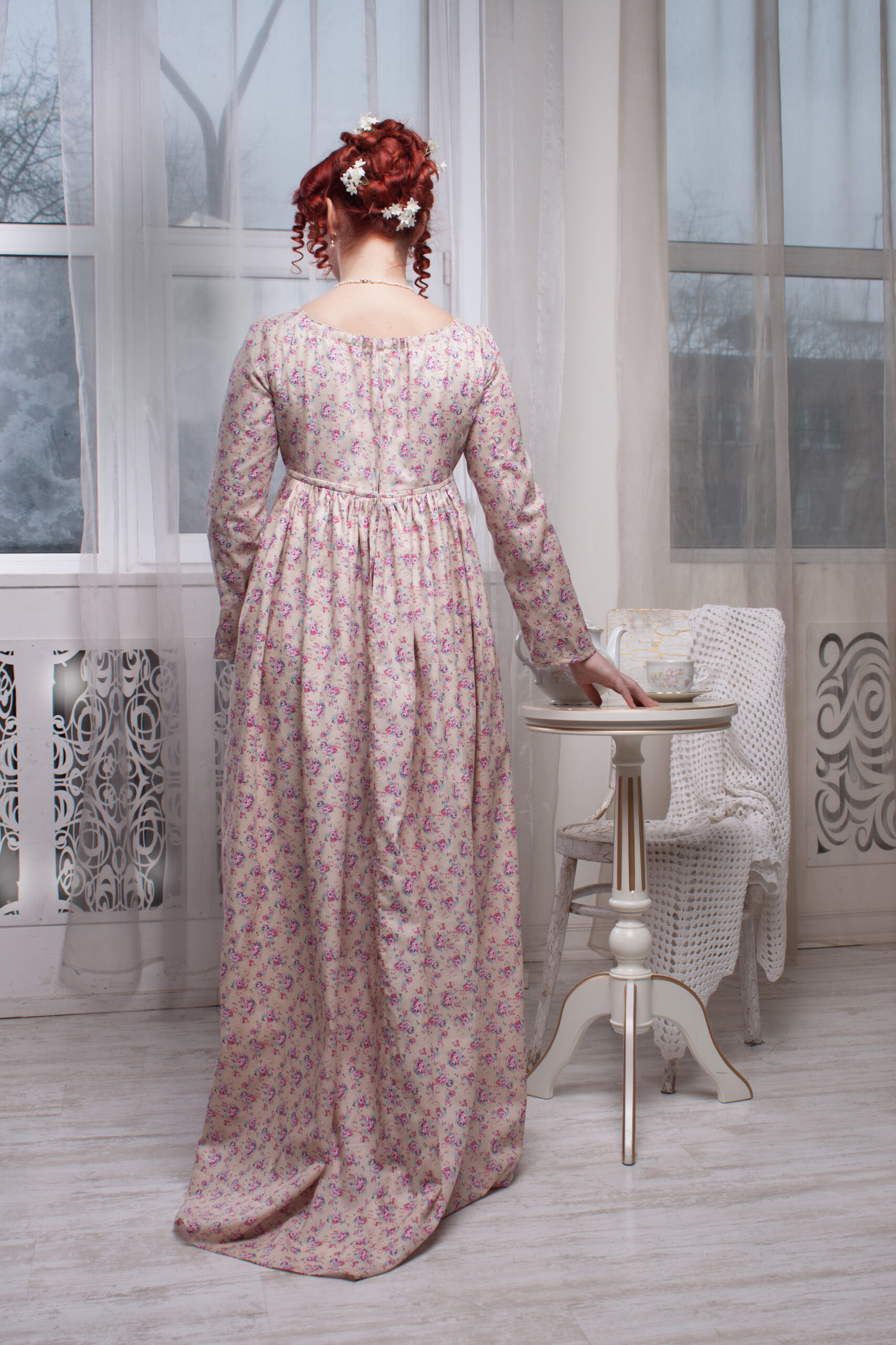 Regency Morning Dress, 1800s Home Gown, Mrs Bennet Outfit - Image 4
