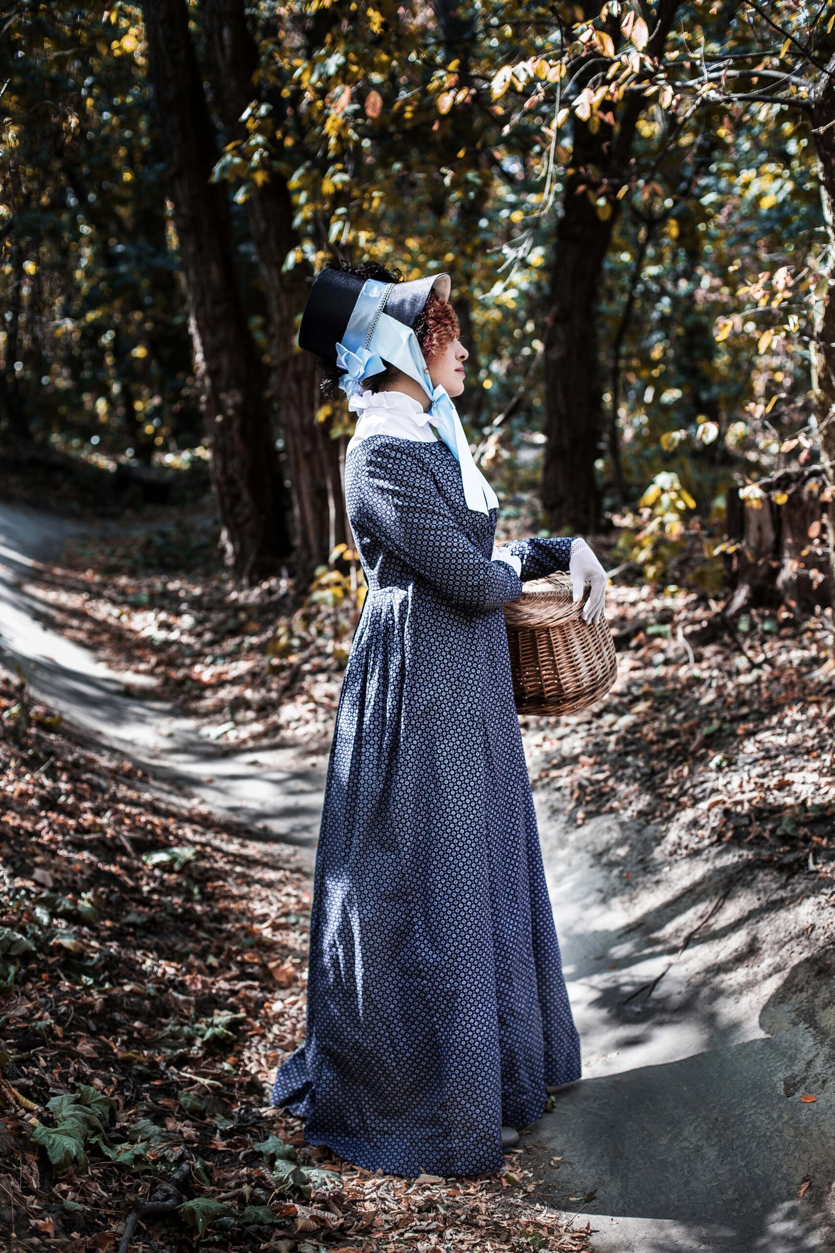 Dark Blue Regency Dress, 1800s Mourning Gown, Jane Austin Walking Costume Fiorentina Costuming Dark Blue Regency Dress, 1800s Mourning Gown, Jane Austin Walking Costume Fiorentina Costuming