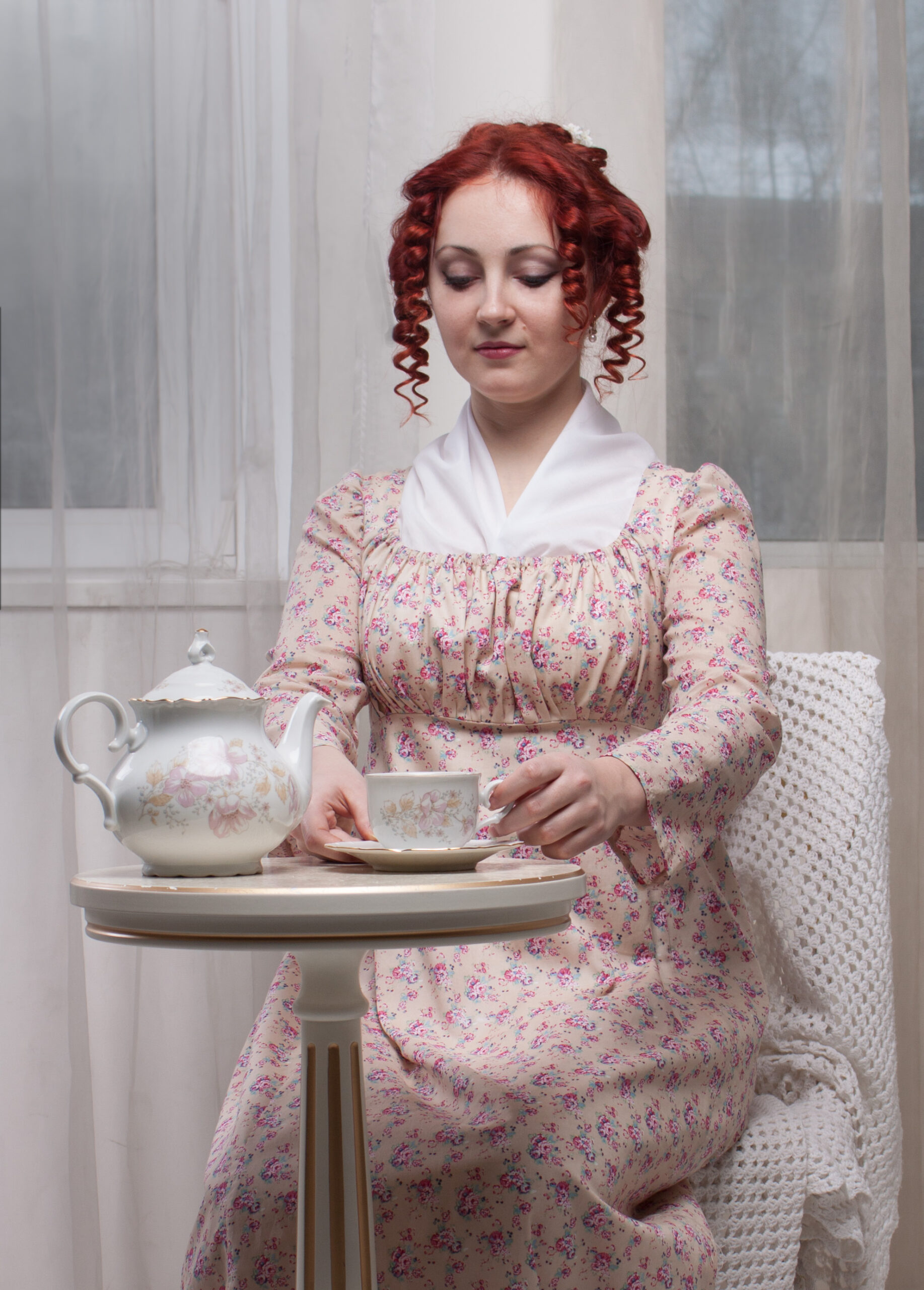 Regency Morning Dress, 1800s Home Gown, Mrs Bennet Outfit
