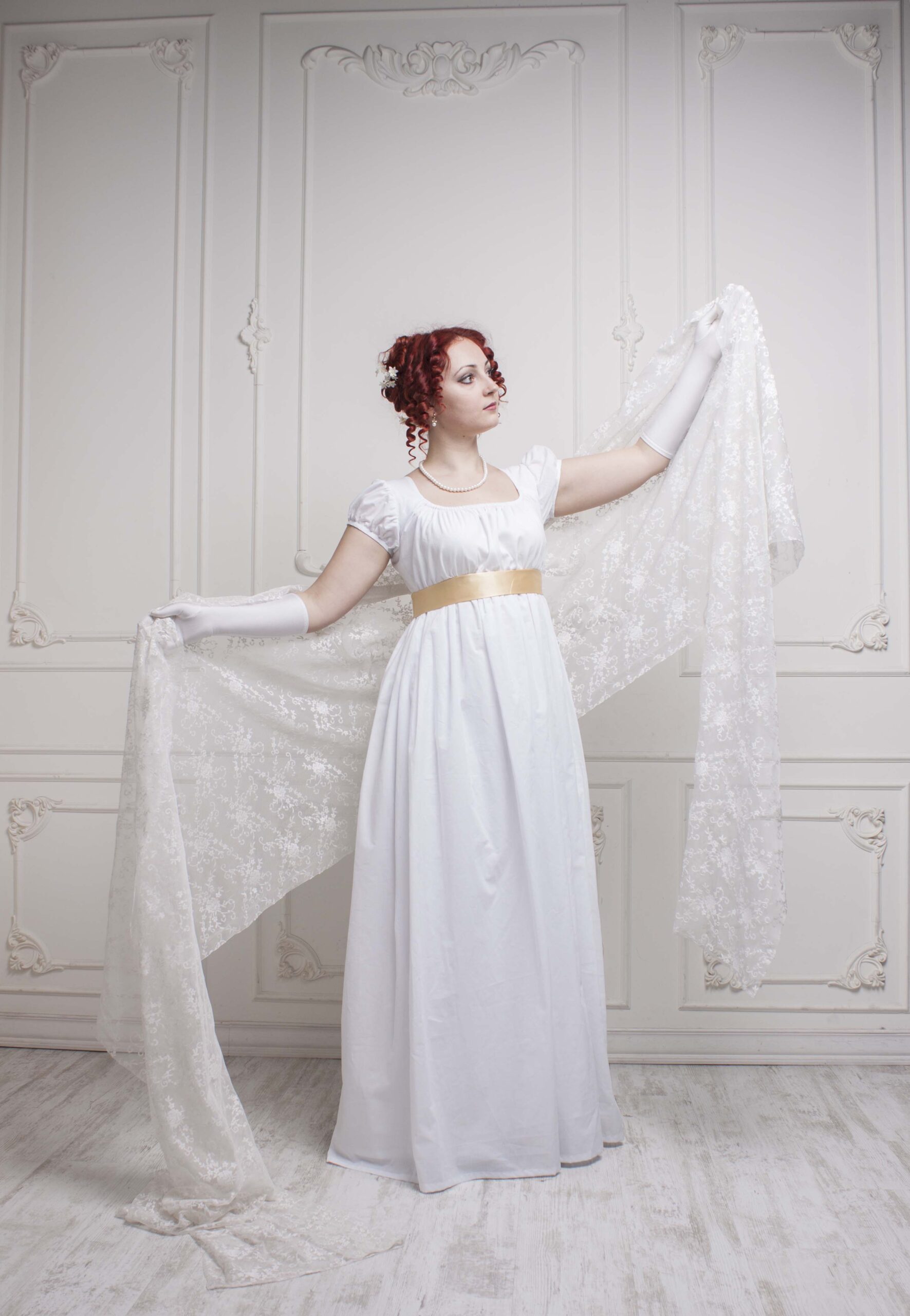 Regency Wedding Dress, Napoleonic Wedding Gown, 1800s White Cotton Dress - Image 7