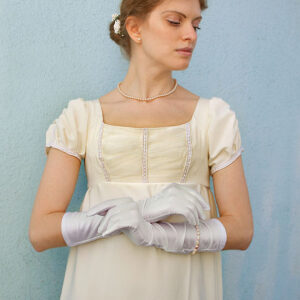 Regency dress, Ivory high waistline gown, Napoleonic fashion, 1800s Ballgown