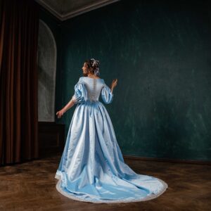 17th Century Royal Gown, Baby Blue Luxurious Baroque Dress, 1600s Queen Ballgown
