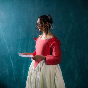 Vermeer Dress, 17th Century Baroque Gown, 1600s Coral Red and Ivory Outfit