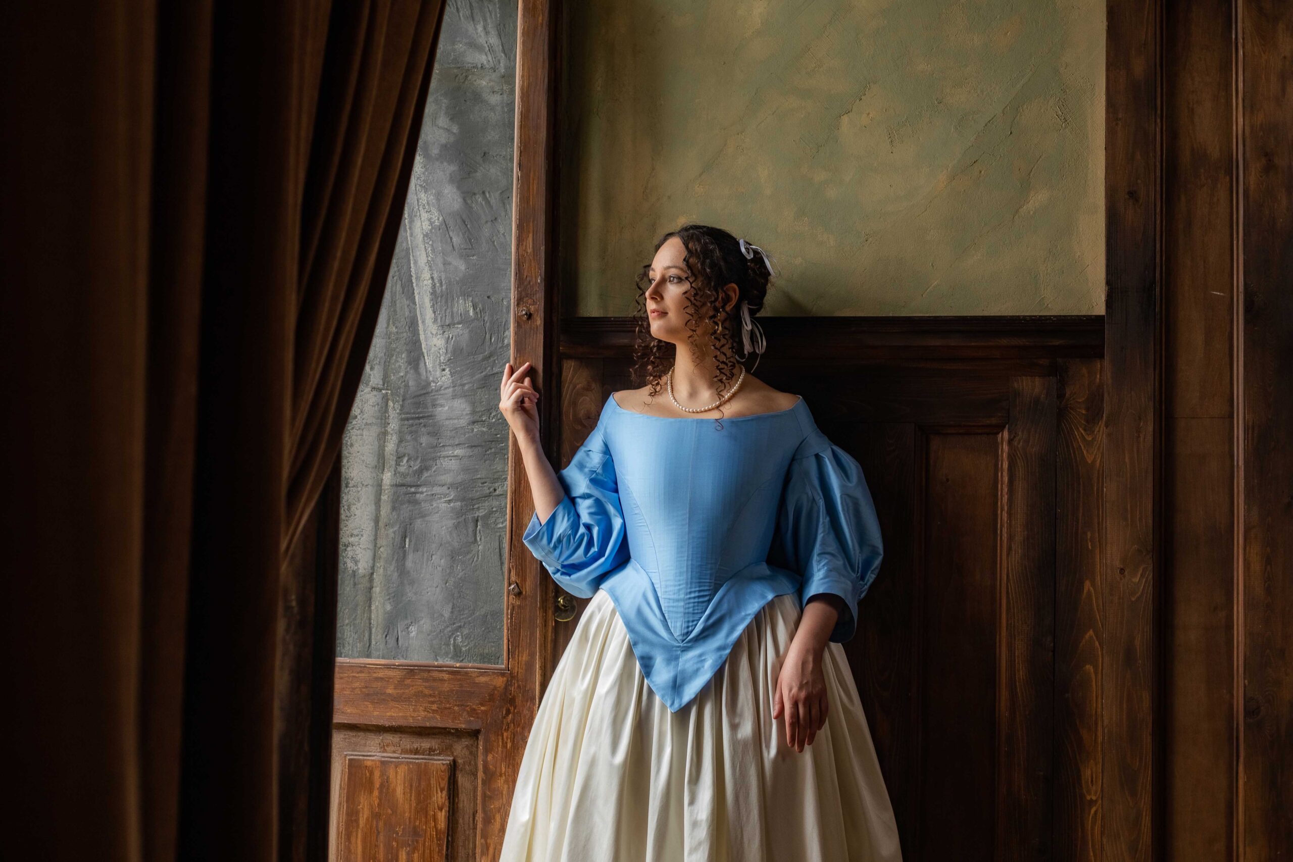 17th Century Vermeer Painting Gown, Light Blue Baroque Dress, Dutch Golden Age Dress - Image 6