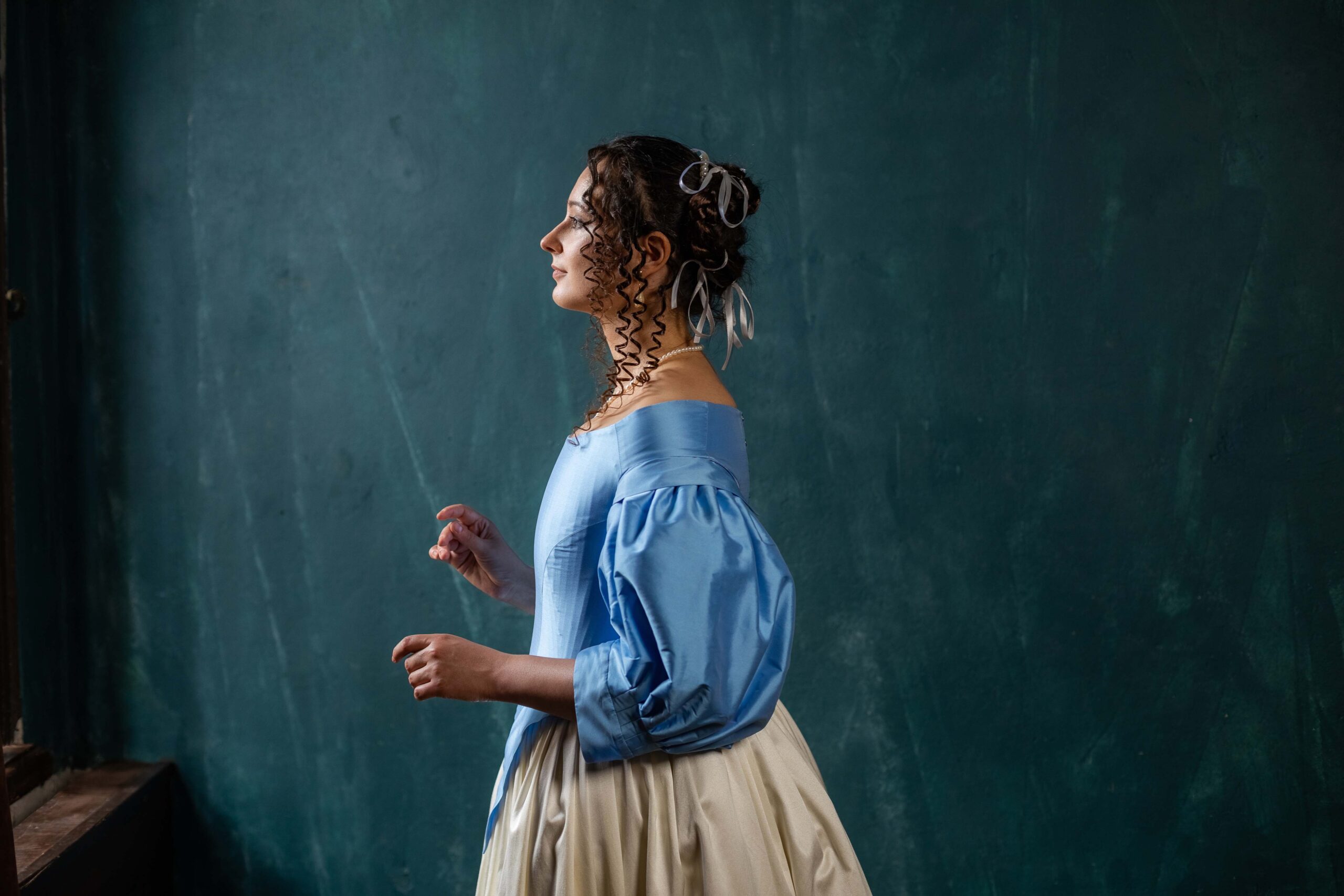 17th Century Vermeer Painting Gown, Light Blue Baroque Dress, Dutch Golden Age Dress - Image 7