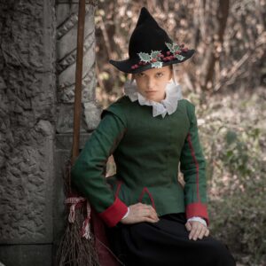 Elizabethan Green Linen Jacket, 1600s SCA Witch Costume, Mayflower Thanksgiving Halloween Outfit