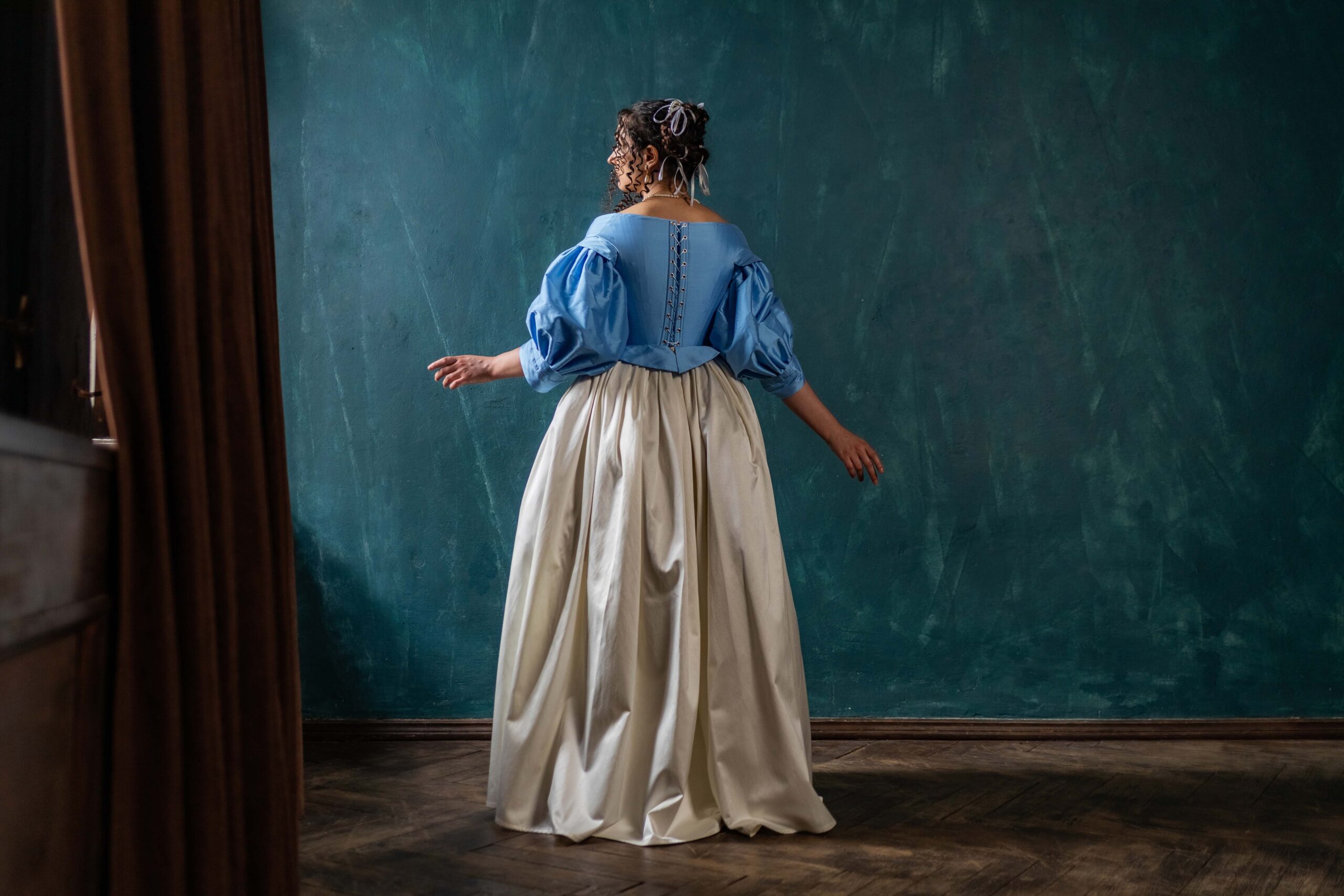 17th Century Vermeer Painting Gown, Light Blue Baroque Dress, Dutch Golden Age Dress - Image 5