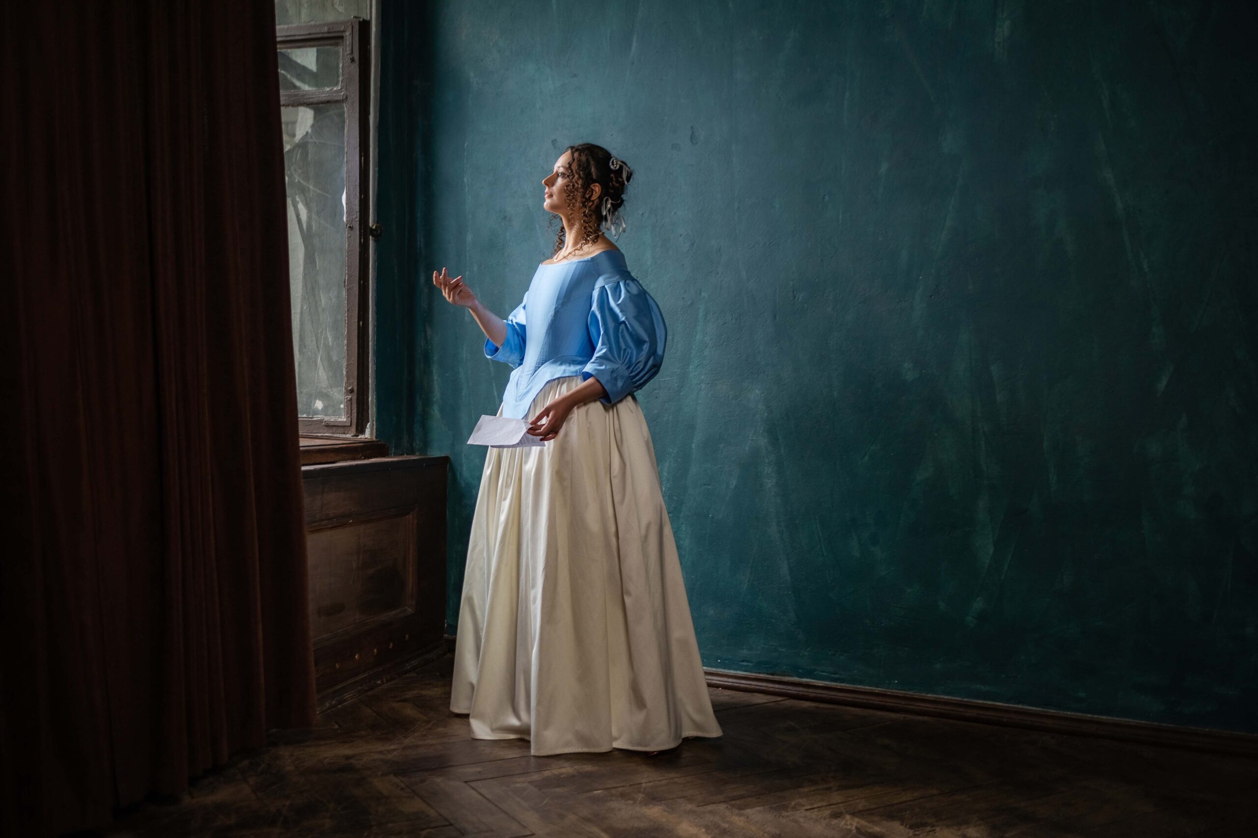 17th Century Vermeer Painting Gown, Light Blue Baroque Dress, Dutch Golden Age Dress - Image 8