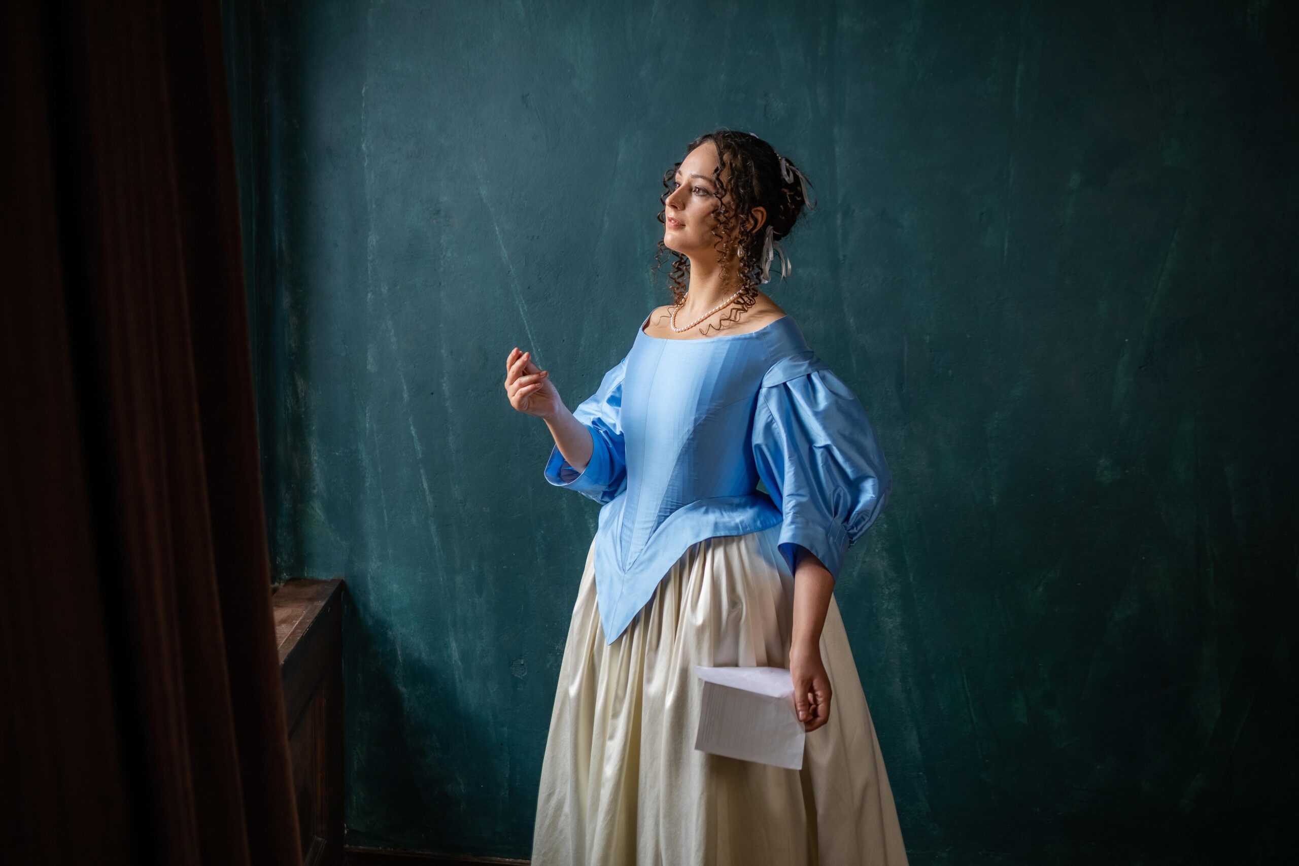 17th Century Vermeer Painting Gown, Light Blue Baroque Dress, Dutch Golden Age Dress - Image 9