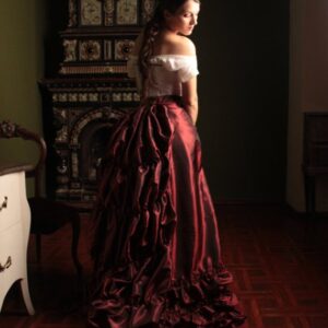 Victorian Burgundy Skirt, 1880s Taffeta Petticoat, Bustle Era Underwear