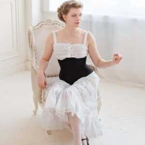 Victorian Black Cotton Underbust Corset, 1890s Hourglass Silhouette Lingerie