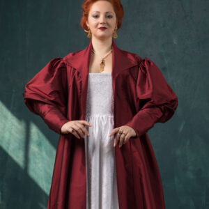 Dark Red Renaissance Taffeta Coat, 1500s Burgundy Overdress, Tudor Dressing Robe