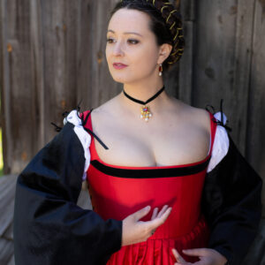 Red and Black Renaissance Historical Gown, 1500s Borgia Dress for Renfair