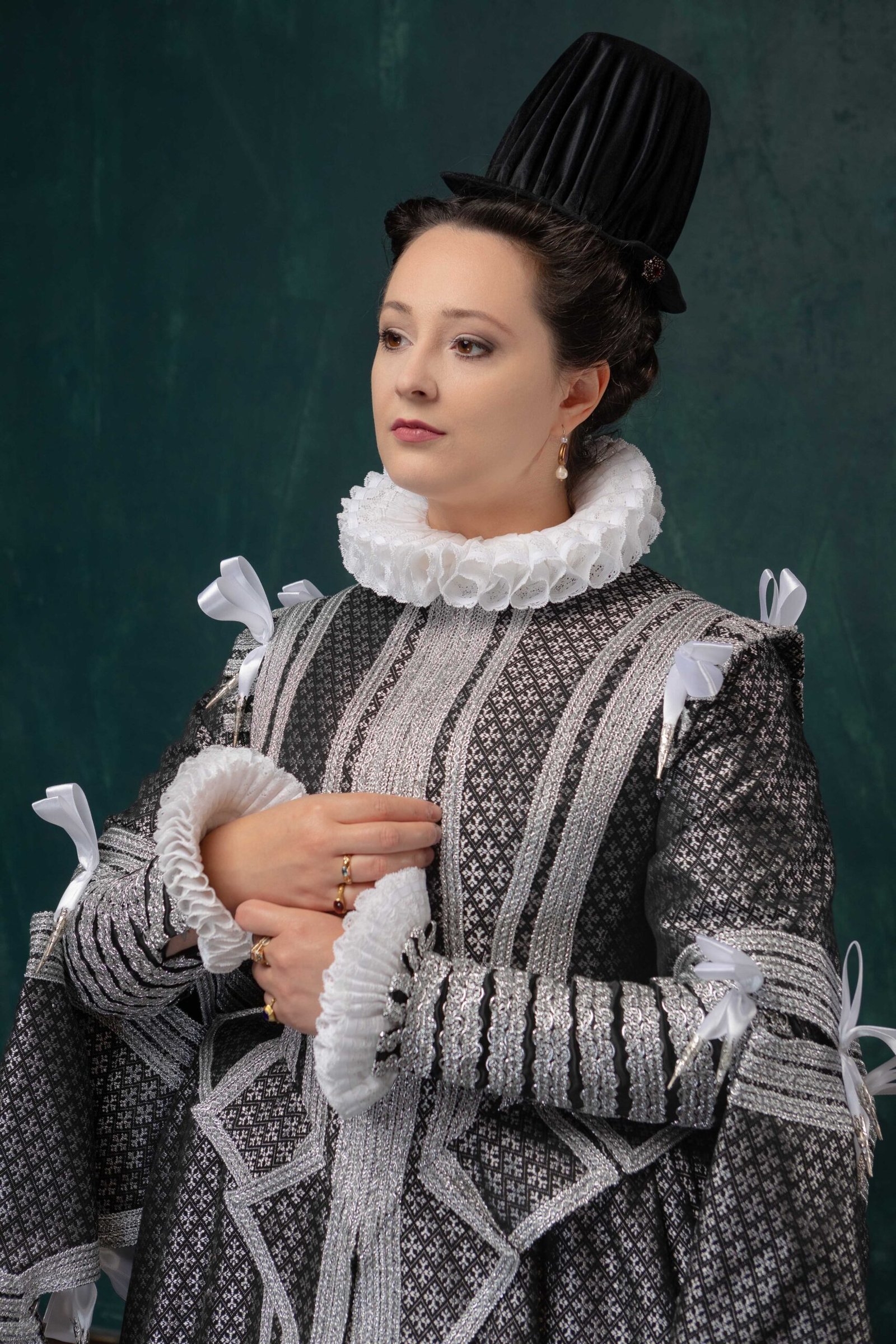 Renaissance Court Gown, 1570s Spanish Royal Dress, Black and Silver Queen Historical Reenactment Attire - Image 11