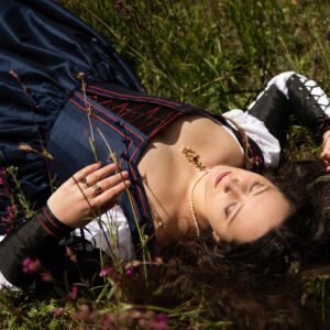 Dark Blue German Renaissance Dress, 1500s Taffeta Renfair Corset Gown