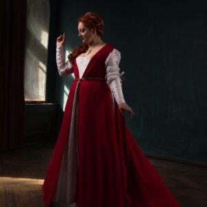 Italian Renaissance Red Giorno Cloak, 1490s Giornea Cape