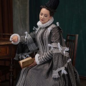 Renaissance Court Gown, 1570s Spanish Royal Dress, Black and Silver Queen Historical Reenactment Attire