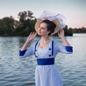 1910s Seaside Dress, Striped Titanic Dress, 1910s Tea Gown
