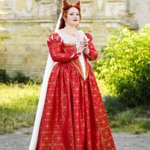 Virtuous Courtesan Renaissance Gown, 1570s Red and Gold Veronica Franco Dress for Venice Carnival