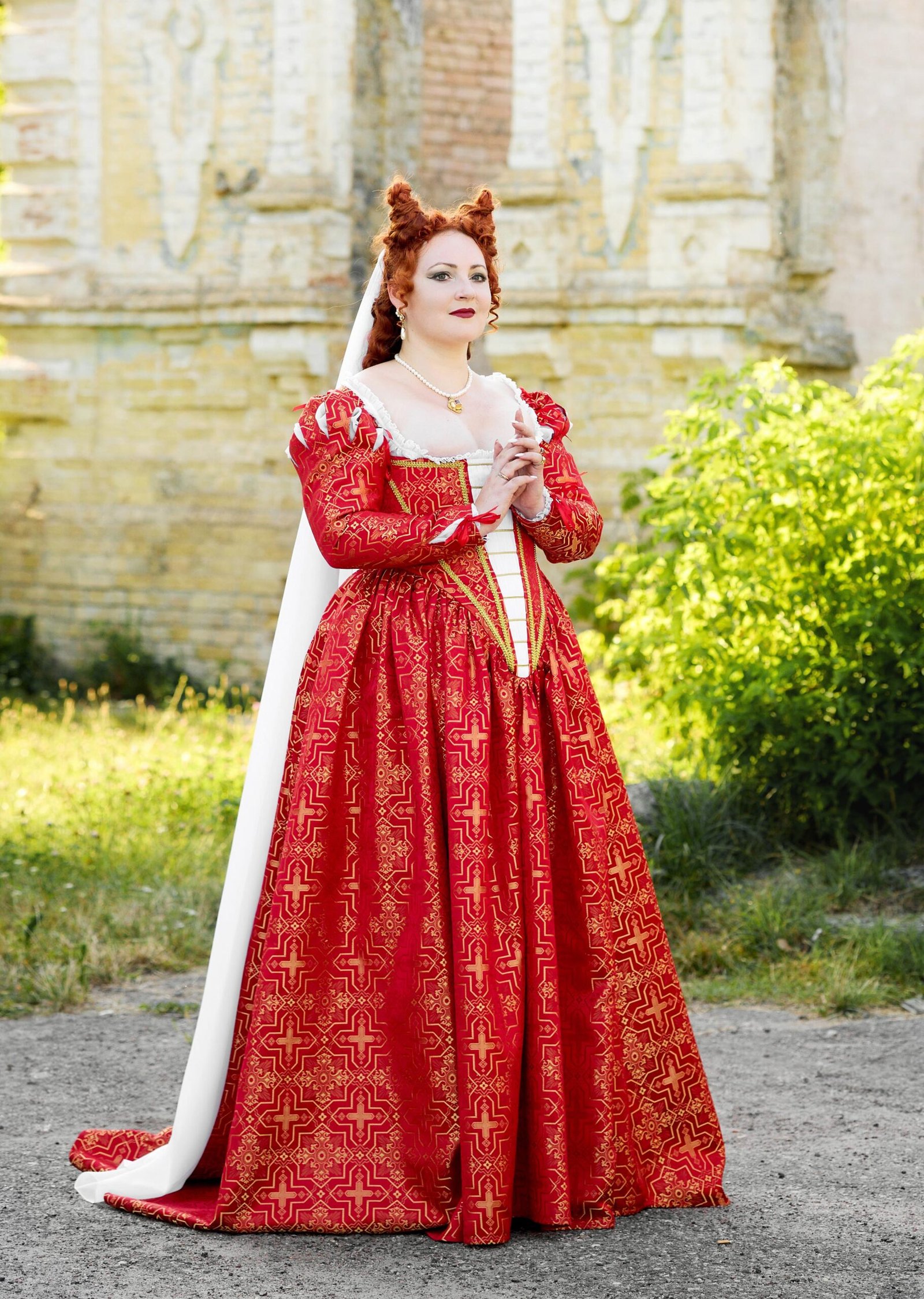 Virtuous Courtesan Renaissance Gown, 1570s Red and Gold Veronica Franco Dress for Venice Carnival